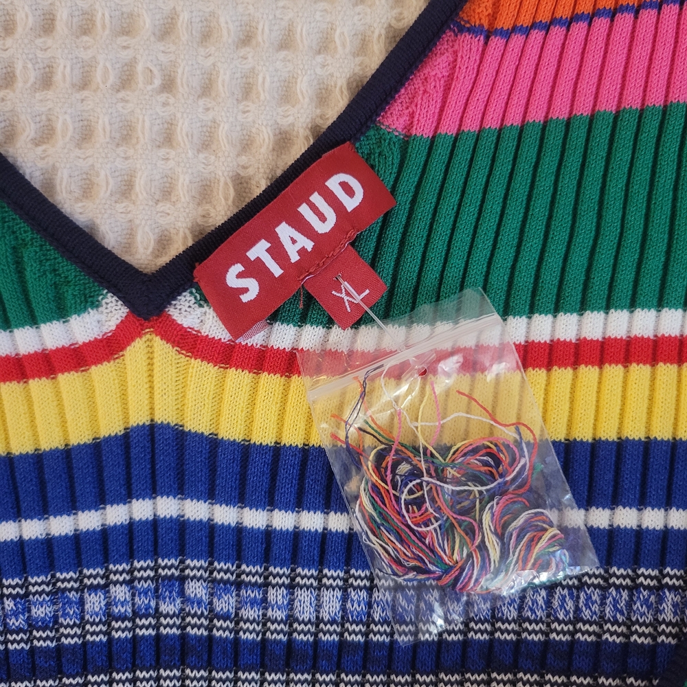NWT XL STAUD Multicolor Striped Rib Knit Midi Dress - Picture 12 of 14
